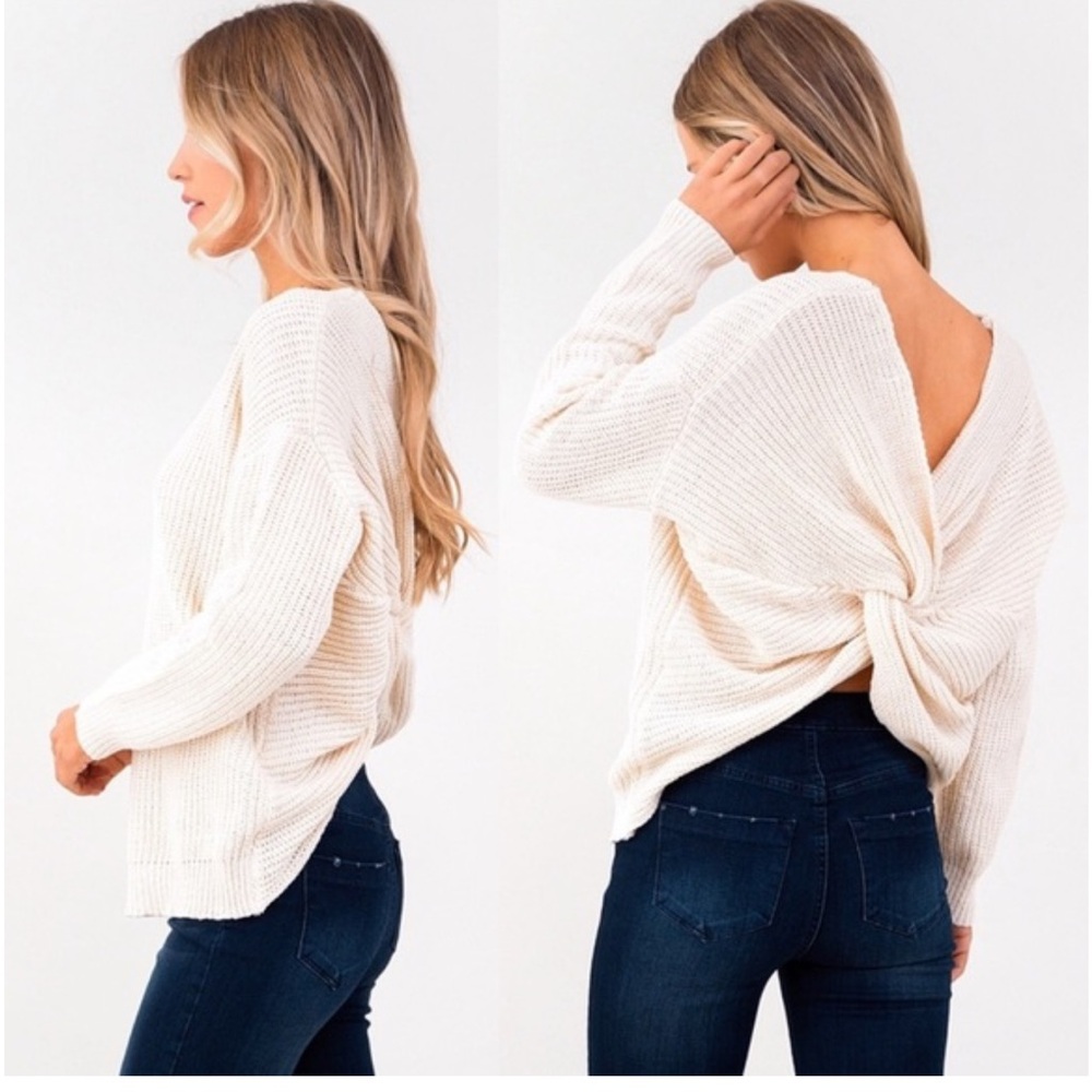 Ivory Knit Back Knot Sweater